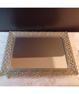 Vintage Gold Filigree Vanity Mirrored Tray Dressing Mirror 14.5 x10” - $19.01 CAD