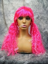 Hot Pink Crimped Doll Wig Parted Pigtails Bangs Circus Punk Bo Peep Rave Party - £15.68 GBP