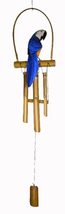 Hand Carved Bamboo Wooden Bobbing Blue Parrot Bird Wind Chime Tropical Tiki Gard - £23.18 GBP