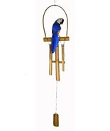 Hand Carved Bamboo Wooden Bobbing Blue Parrot Bird Wind Chime Tropical T... - £23.41 GBP