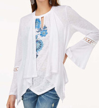 allbrand365 designer Womens Crochet Sleeve Linen Cozy Cardigan, White,XX... - $97.32