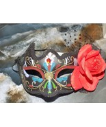 Deluxe Black Masquerade Mask W/Rose NEW - $19.00