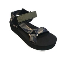 Nine West Taven2 Wedge Open Toe Sandals Womens Size 5 Green Camo Fabric - $25.33