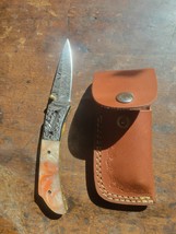 Damascus Steel C+ Logo Pocket Folding Knife 6 Inch Plastic Handle w/ Sheath - $34.65