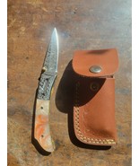 Damascus Steel C+ Logo Pocket Folding Knife 6 Inch Plastic Handle w/ Sheath - $48.66 CAD