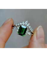 3Ct Emerald Cut Lab-Created Women Wedding Bridal Ring Set 14K White Gold... - $3,354.41 MXN