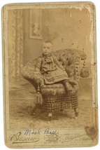 Circa 1890&#39;S Id&#39;d Cabinet Card Adorable Little Boy Chair Besaw Bellefontaine, Oh - £7.41 GBP