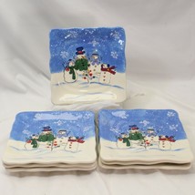 Sonoma Button Up Salad Plates Snowmen Square Christmas 8-1/2&quot; Lot of 7 Xmas - $1,442.58 MXN