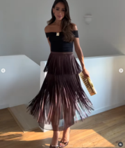 ZARA BNWT 2025. BROWN FRINGED MIDI SKIRT ZIP. 1758/539 - $189.59