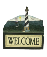 Welcome Lighthouse Beach Plague Sign Relief Seagull Ocean Lake Hanging R... - $18.76