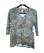 Chico’s Womens Size 1 M/8 Leopard Print Hi Lo 3 Quarter Sleeve Basic Knit - $267.15 MXN