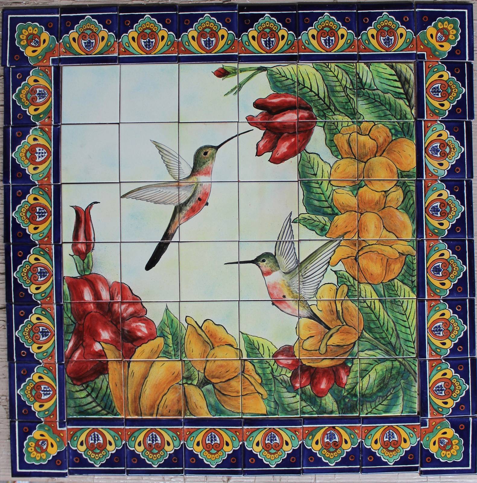 Mexican Talavera Mural - Colibris - - $352.00