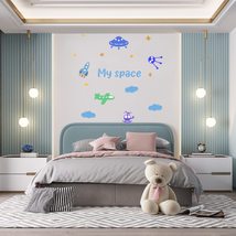 My Space Nursery Wall Decal - Clouds Stars and Space Rockets Sticker - B... - £77.84 GBP