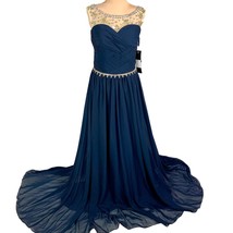 Luullu Sleeveless Gown Prom Jeweled Navy Chiffon Max Dress Pageant Size 10 - £39.56 GBP