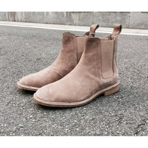 Men Cream Color Chelsea Jumper Slip On Ankle Suede Genuine Leather Boots US 7-16 - £125.33 GBP
