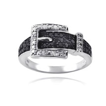 0.40CT Noir &amp; Blanc Simulé Diamant Ceinture Boucle Bague Argent Sterling - $50.13