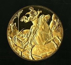 St George &amp; The Dragon Gold Electroplated On Sterling Silver Medal Franklin Mint - £39.92 GBP