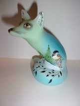 Fenton Glass Jadeite Jade Green Chickadee Bird Fox Figurine Ltd Ed Barley #9/23 - £146.59 GBP