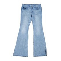 Blue Spice Vintage Y2K Flare Jeans Womens Size 9 Mid Rise Blue Slits On Hem - £23.39 GBP