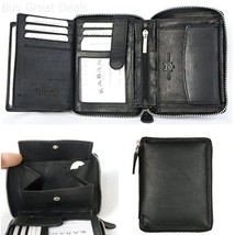 Men Wallet Black Leather Zipper Trifold Coin Pocket ID Credit Card Safe NEW - $87.99