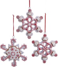 Kurt Adler Claydough Snowflake Peppermint Ornaments Glitter Candy | Set of 3 - £18.00 GBP