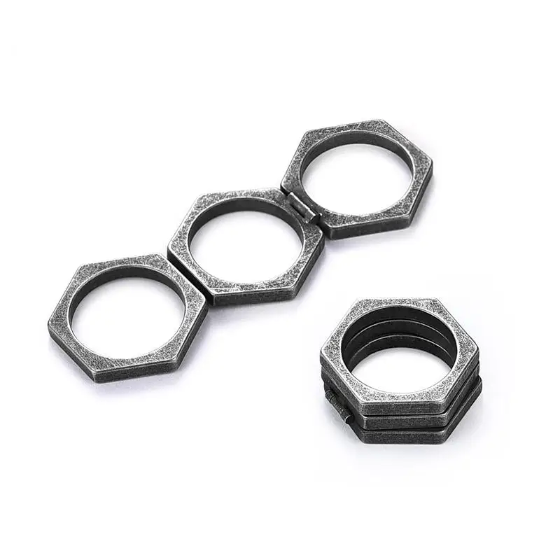 Sporting 3 IN 1 Vintage Geometric Men Ring Hexagon Stainless Steel Nordic Viking - £23.90 GBP