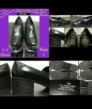 ✔Black Leather Slip Ons High Heel Shoes  2-3&#39;&#39; Heels Size 7 S.R.O Good Condition - £9.44 GBP