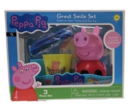 Peppa Pig Toothbrush and Toothbrush Holder Set 3-Piece Great Smile New - £9.77 GBP