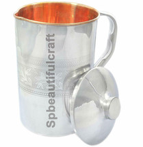 Handmade Copper Steel Water Drinking Pitcher Jug Embossed Health Benefit... - $33.61