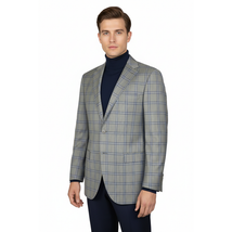 Men's Mono Turkey Sport Coat 100% Super 180s Wool 1480-03 Gray Blue Plaid image 6
