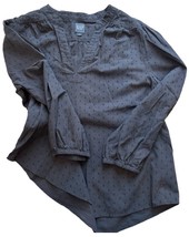 Gap Women Black Swiss Dot Popover  100% Cotton Blouse Top Large V Neck - $315.01 MXN