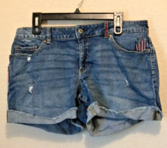 Faded Glory Cuffed Cutoff Jean Shorts Embellished &amp; Distressed Size 12 - $14.12