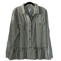 Denim &amp; Co. Women Striped Point Collar Button Peplum Jacket Warm Tan Sz ... - $19.75