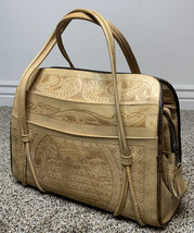 Vintage Genuine Real Leather Embossed Shoulder Bag Purse Tan J5 - £39.39 GBP