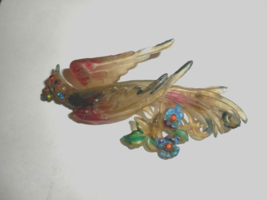 Antique Celluloid Plastic Jeweled Bird of Paradise Brooch Flowers 3&quot;W x ... - £18.08 GBP