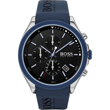 Hugo Boss HB1513717 Velocity Mens&#39; Black &amp; Blue Rubber Strap Chrono Watch + Bag - £80.51 GBP