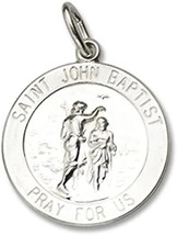 Sterling Silver Rhodium-plated St. John Baptist Pray for Us Nickel Size Medal - £34.43 GBP