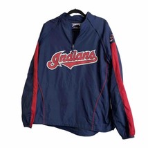 Vtg Majestic Cleveland Indians MLB Nylon Jacket 1/4 Zip Blue Windbreaker Size L - $31.47