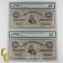 Lot of 2 Sequential 1864 Confederate Graded by PMG as Ch VF-35 &amp; XF-40 EPQ - $519.72