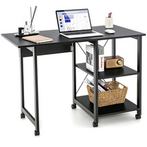 Rolling Folding Computer Desk with Storage Shelves - $2,882.81 MXN