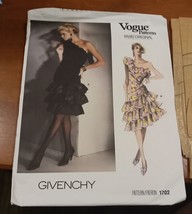 Vtg 1986 Vogue Pattern 1702 GIVENCHY Cocktail Dress Misses Size 8 UNCUT - £9.59 GBP