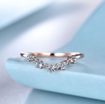 Natural Swiss Blue Topaz Curved Wedding Band, 14K Rose Gold Minimalist Jewelry - £53.83 GBP