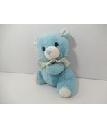 Russ Baby plush blue teddy bear rattle polka dot ears clown collar vintage - £19.71 GBP