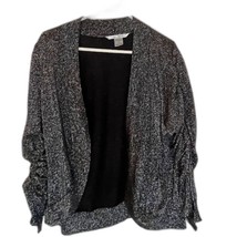 Peter Nygard Dressy Casual Black/Silver Glittery Ruched Sleeves Open Car... - $17.99