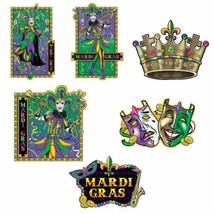 Mardi Gras Jumbo Cutouts Decorations 6 Ct Crown Jester Masks - $16.82