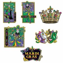 Mardi Gras Jumbo Cutouts Decorations 6 Ct Crown Jester Masks - £13.52 GBP