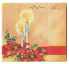 Vintage 1940s Wwii Era Christmas Greeting Holiday Card Candles Poinsettias Holly - £11.86 GBP
