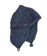 Hand Knit Wool Ear Flap Hat Blue Chunky Knit Winter Cap - $29.99