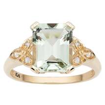 10k Yellow Gold Vintage Style Genuine Emerald-cut Green Amethyst and Diamond Rin - £175.44 GBP