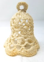 Macrame Holiday Bell Christmas Ornament White Fabric 1970s Vintage - $15.15